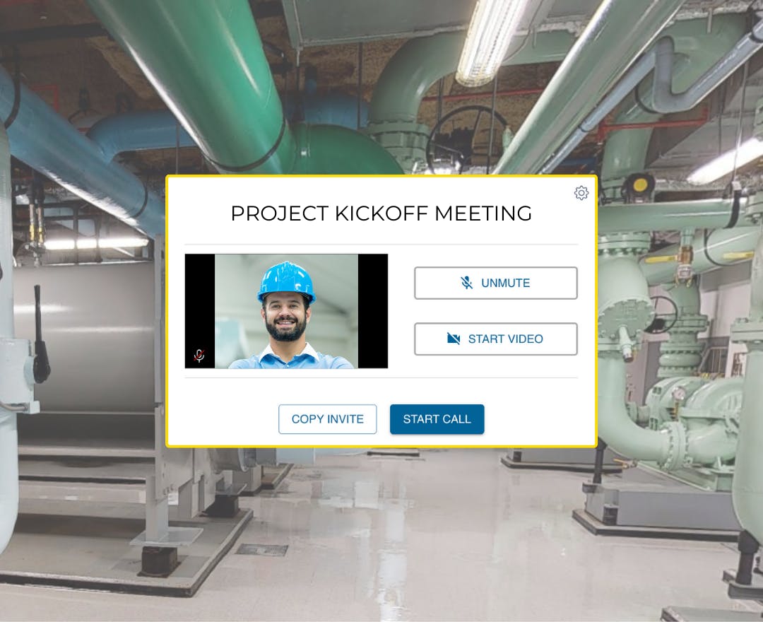An Aetos Connect video call is about to be started in a large facility so that teams can meet and collaborate remotely, solving industry issues faster, easier, and safer. 