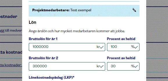 Exempel på hur man anger lönekostnader