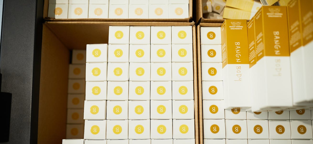'Yellow tubes of goodness' at Bangn Body's Melbourne warehouse PHOTO: Kristoffer Paulsen