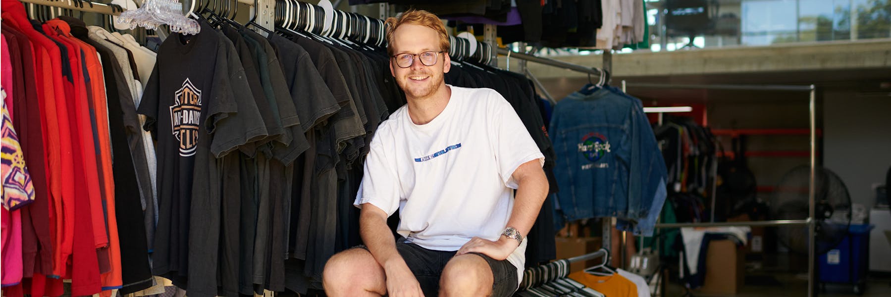 Restated Vintage founder Ben Randall at the store's warehouse