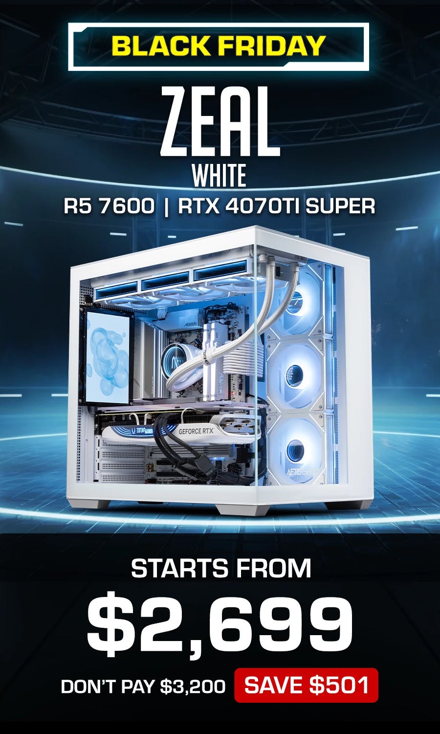 BFCM Sale PC build: Zeal White for $2699, saving $501, BFCM Sale PC build: Zeal White with AMD Ryzen 5 7600, Zotac RTX 4070Ti White and 32GB Kingston Fury Beast White