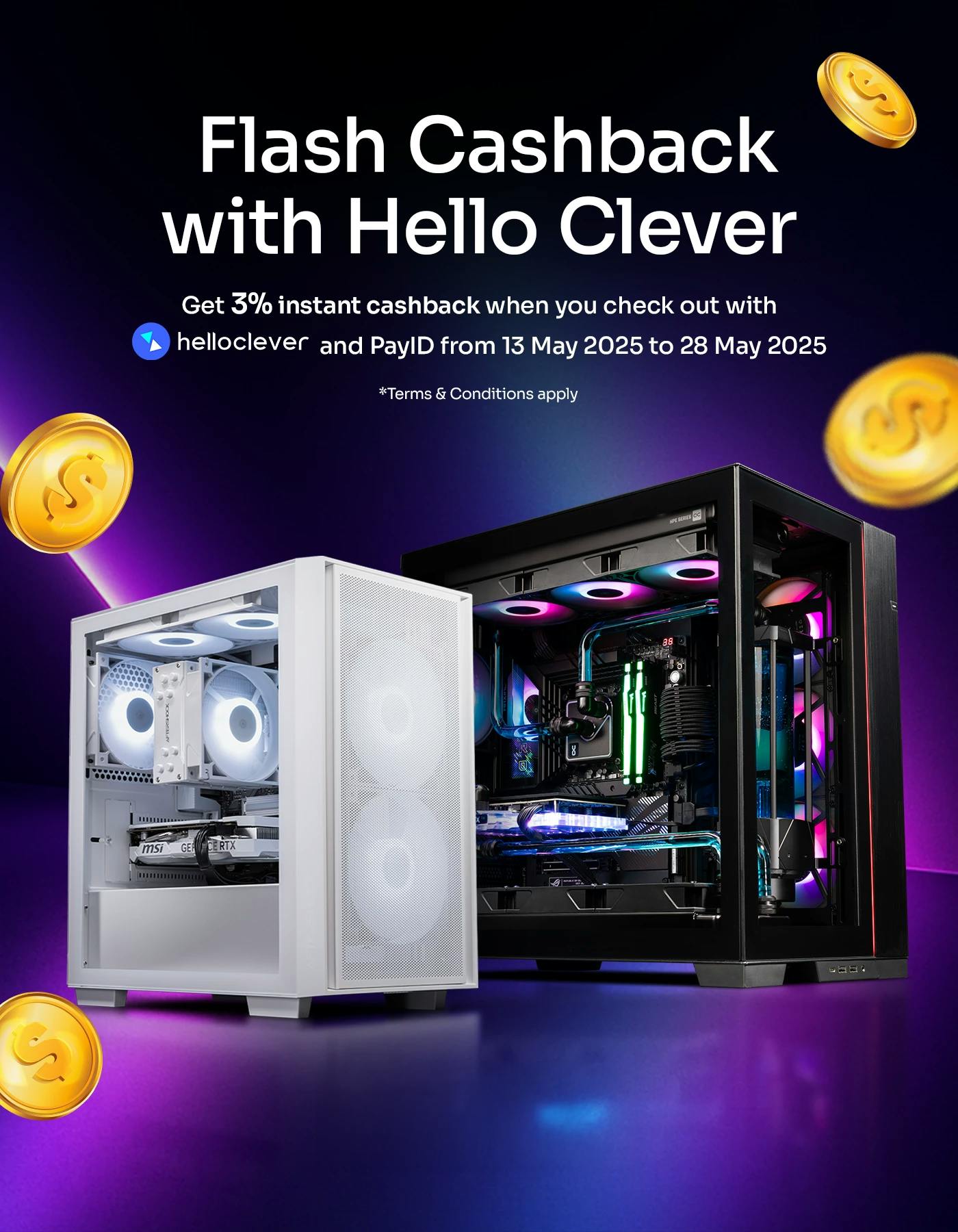 Shop powerful custom PCs at Aftershock and get 3% cashback when you pay with Hello Clever and PayID. Offer valid 13–28 May 2025. Create your Hello Clever account and start saving today!