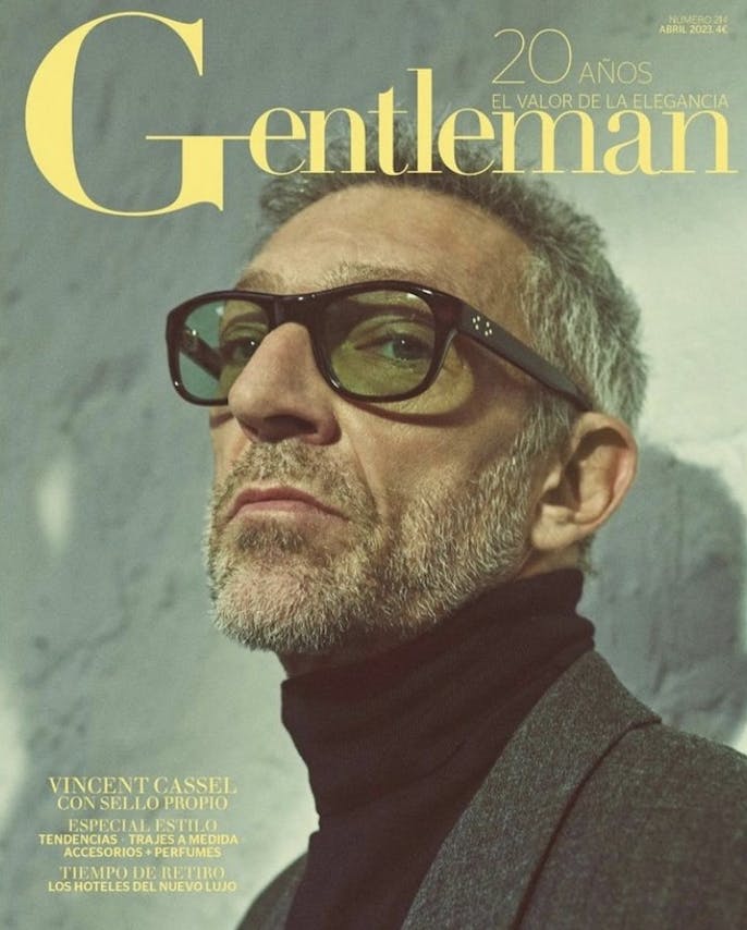 Vincent Cassel en couverture de Gentleman, Avril 2023