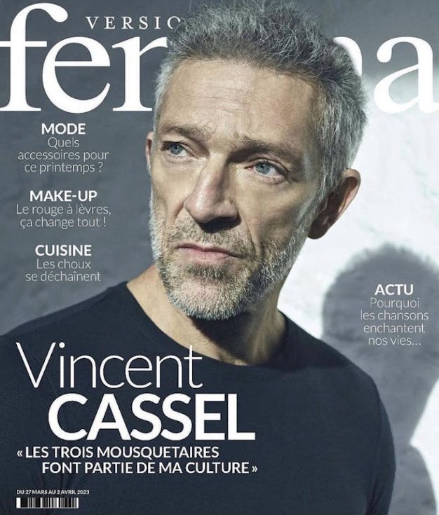 Vincent Cassel en couverture de Version Femina, Avril 2023