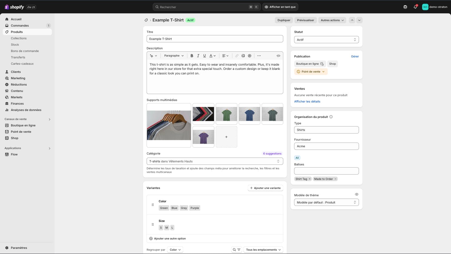 Admin produit Shopify