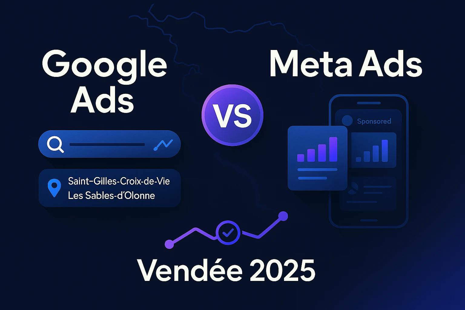Comparatif Google Ads / Meta Ads en Vendée 2025 : quelle pub pour générer des devis ? Visuel d’une agence marketing en Vendée.