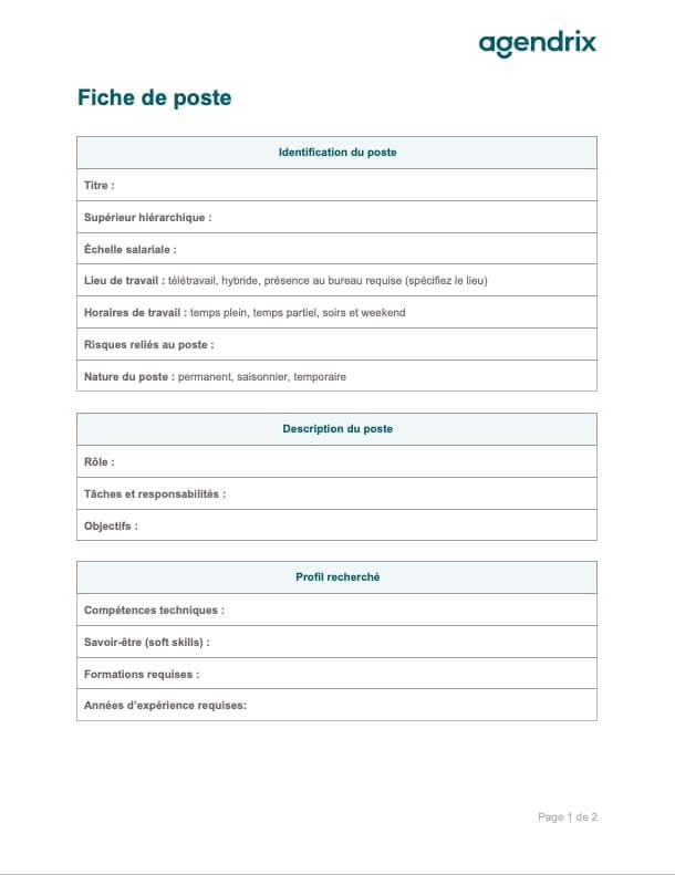 Modèle de fiche de poste gratuit à télécharger  Agendrix