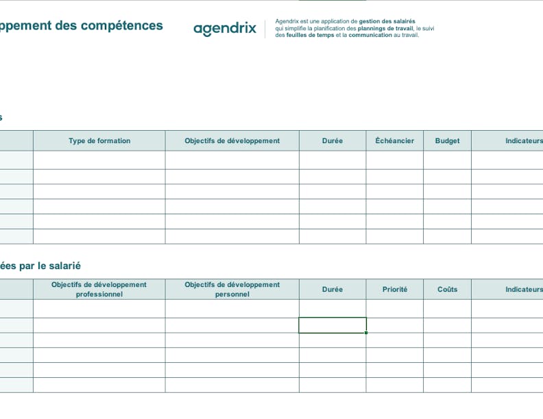 Plan de développement des compétences des salariés au format Excel