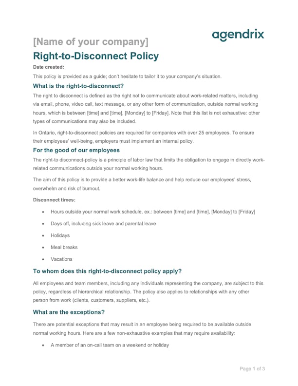 Right-to-disconnect policy template
