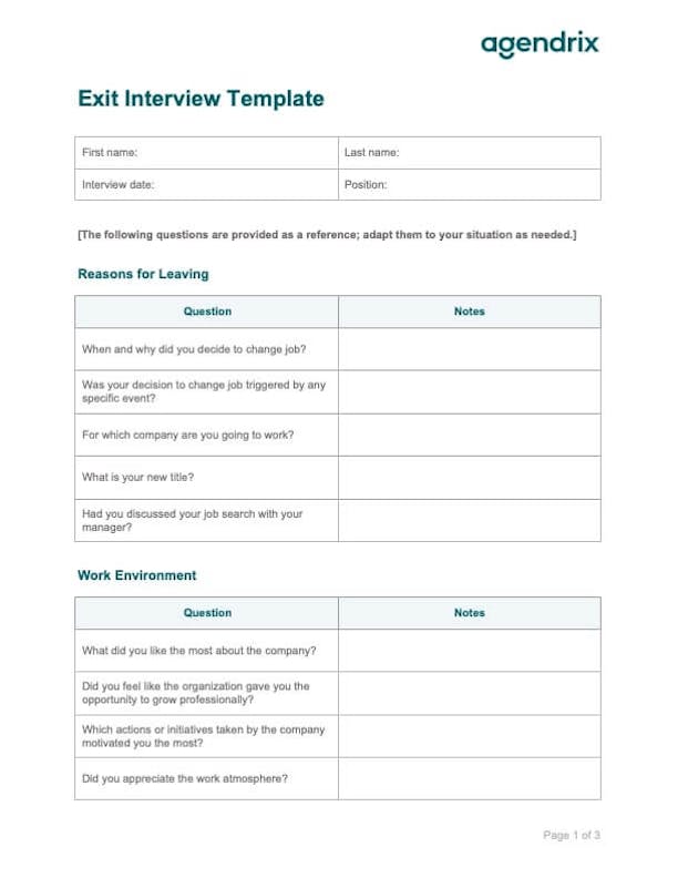 Free Exit Interview Template to Download | Agendrix