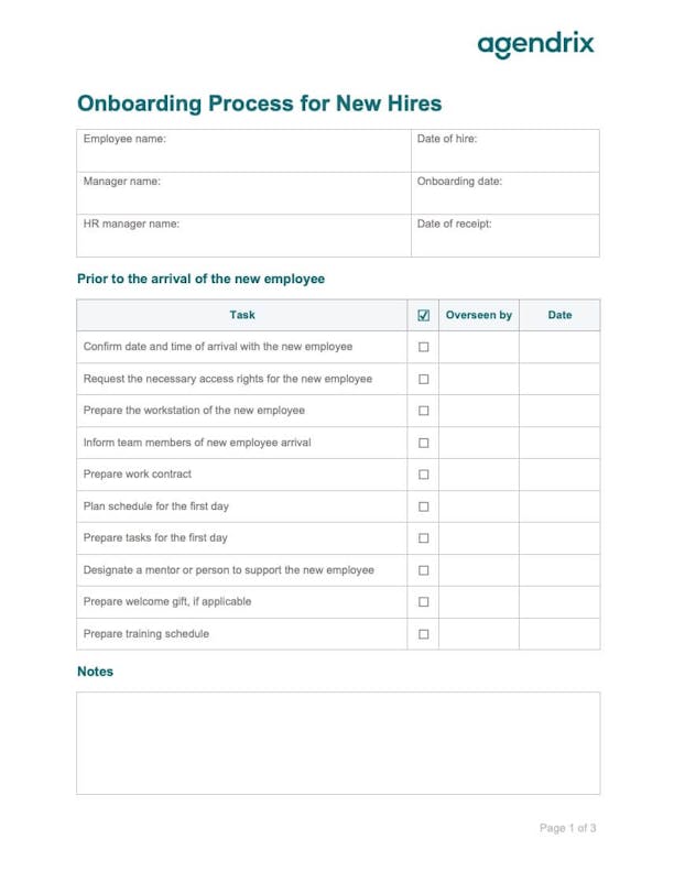 Onboarding process for new hires