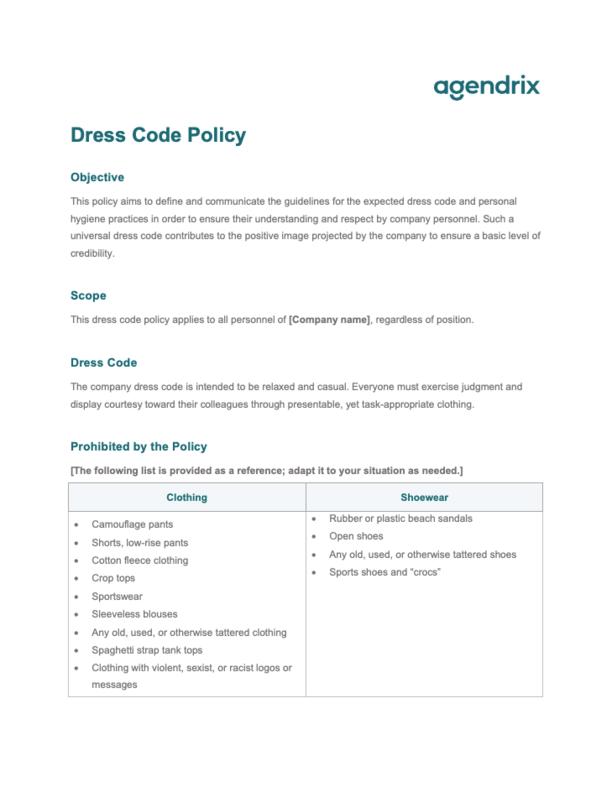 Download Free Dress Code Policy Sample | Agendrix