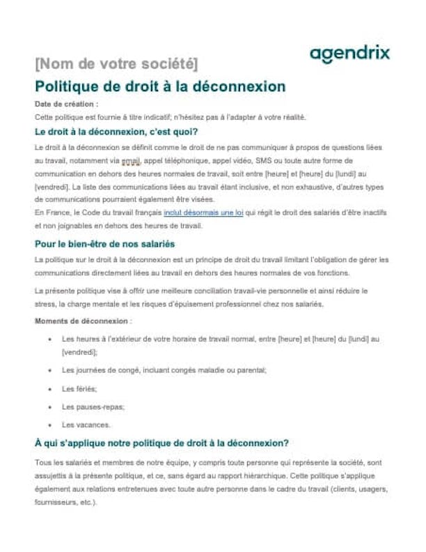 Modèle de politique de droit à la déconnexion