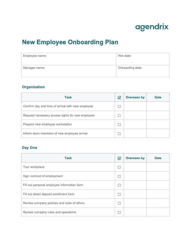 Download Free New Employee Onboarding Plan Template Agendrix