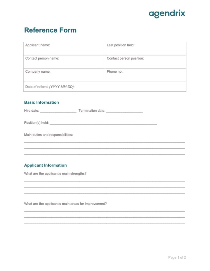 Download Free Employee Reference Form Template Agendrix