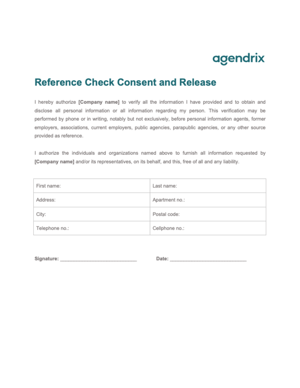 Reference Check Consent and Release Form