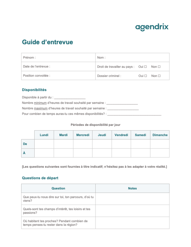 Exemple de guide d'entrevue gratuit