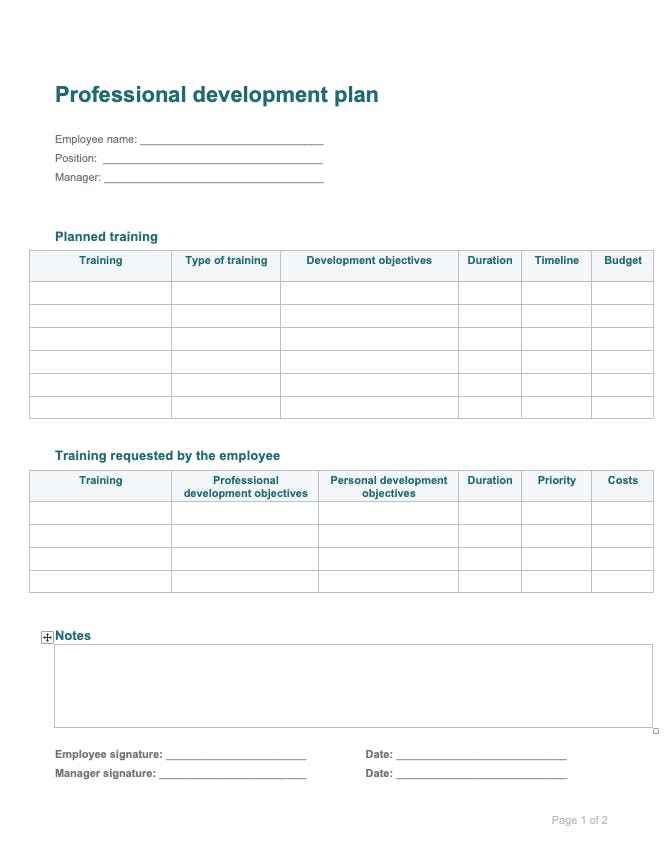 Free Professional Development Plan Word Template | Agendrix