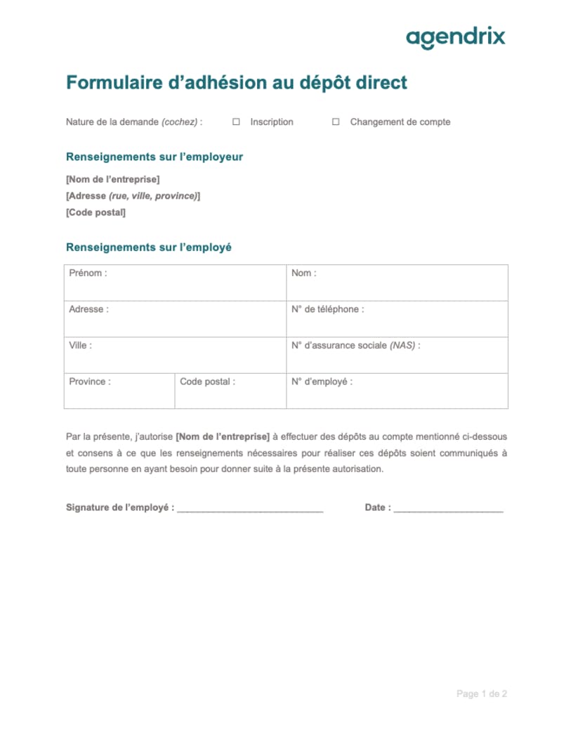 Formulaire d'inscription au dépôt direct à télécharger | Agendrix