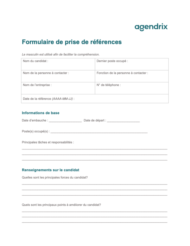 Formulaire de prise de références