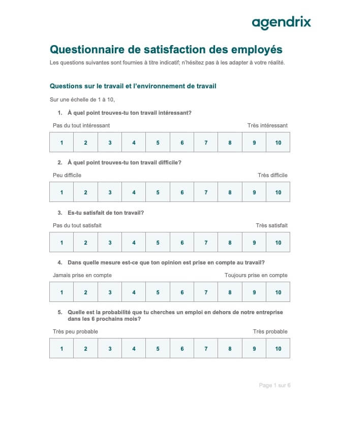 Exemple De Questionnaire De Satisfaction Des Employés | Agendrix