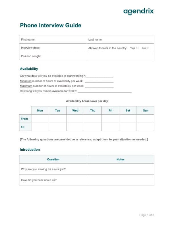 Phone interview guide template