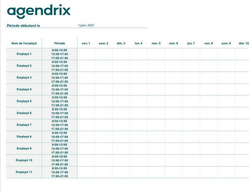 Modèle Excel de planning de congés des salariés