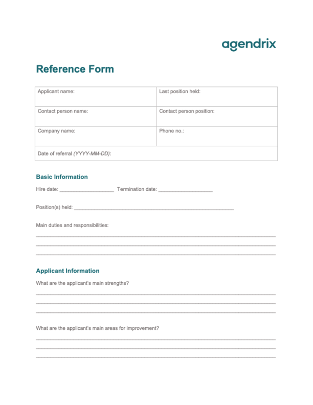 Download Free Employee Reference Form Template Agendrix 5613