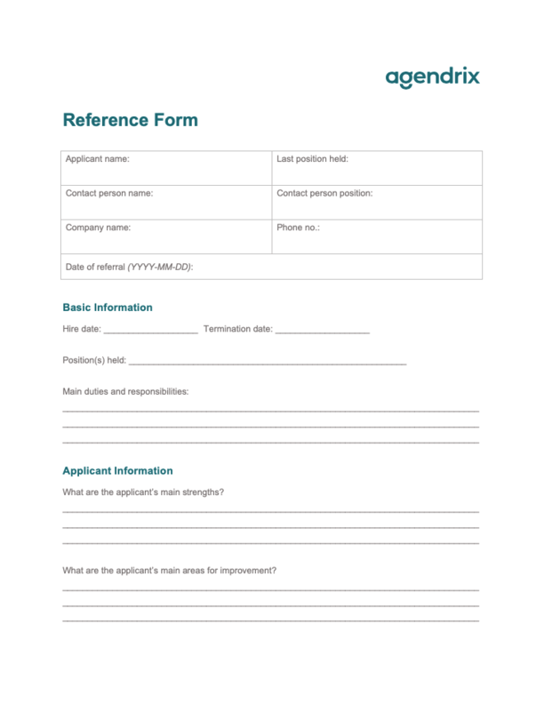Employee Reference Form Template