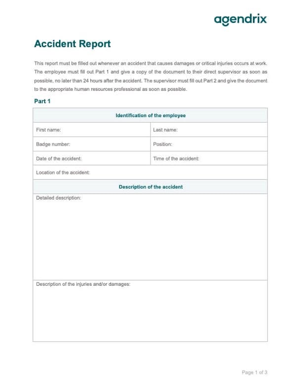 Workplace Accident Report Form