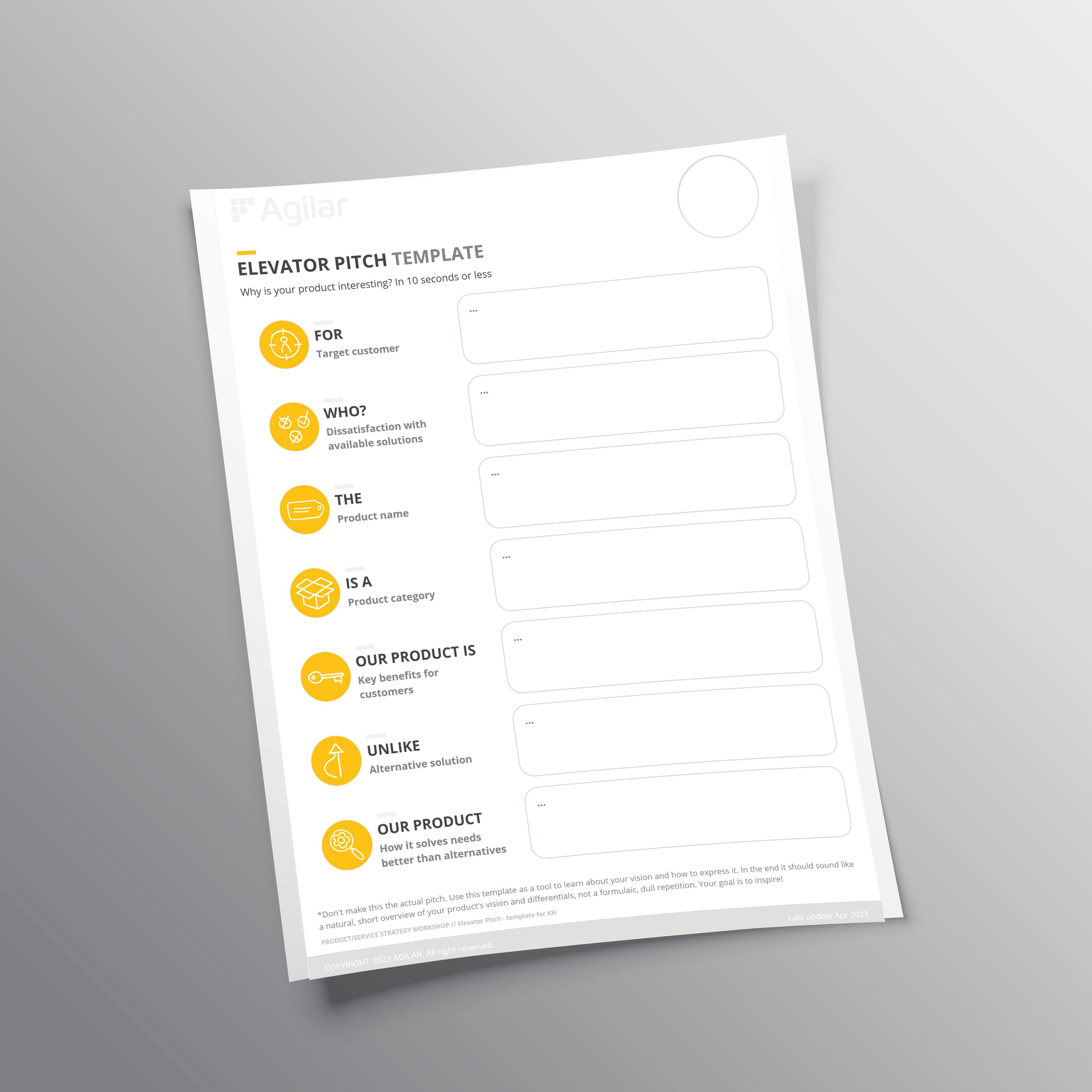 A preview of the Elevator Pitch template
