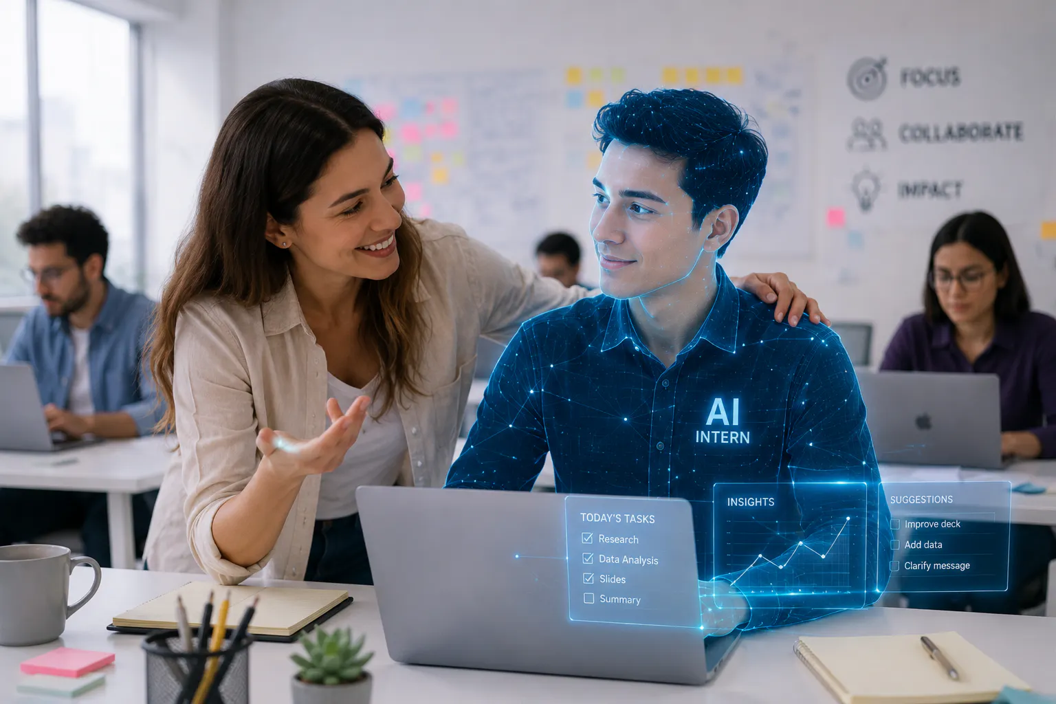 A colleague talking to a person like AI