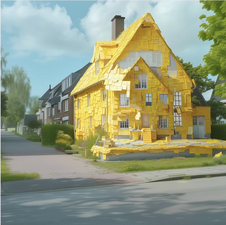 casa cubierta con post its de tareas