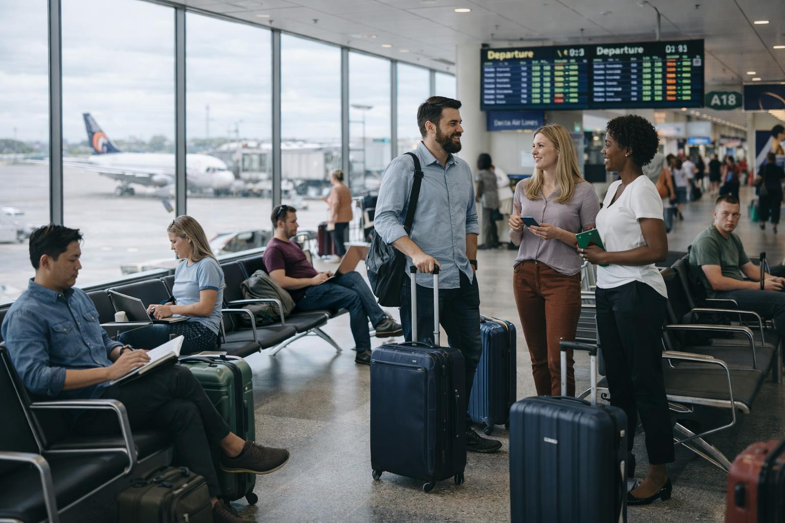 Un grupo de personas en un aeropuerto
