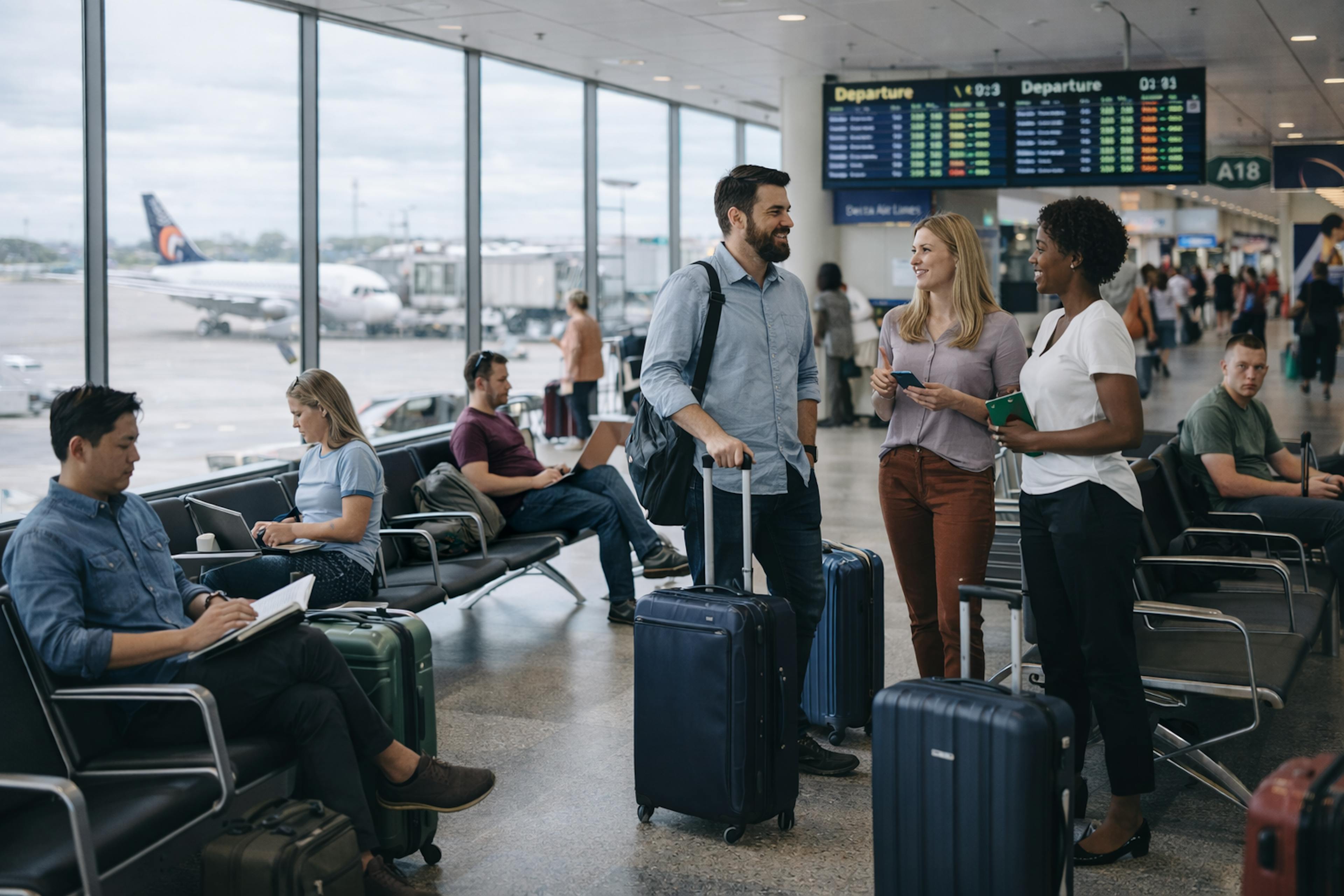 Un grupo de personas en un aeropuerto