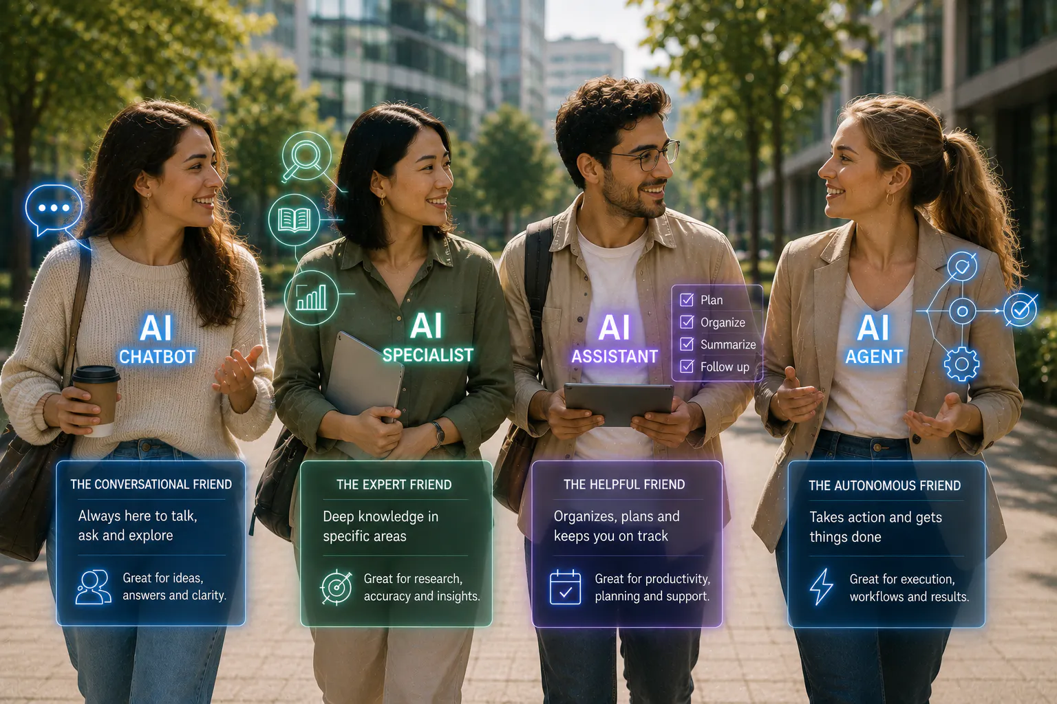 A group of AI people walking alongside