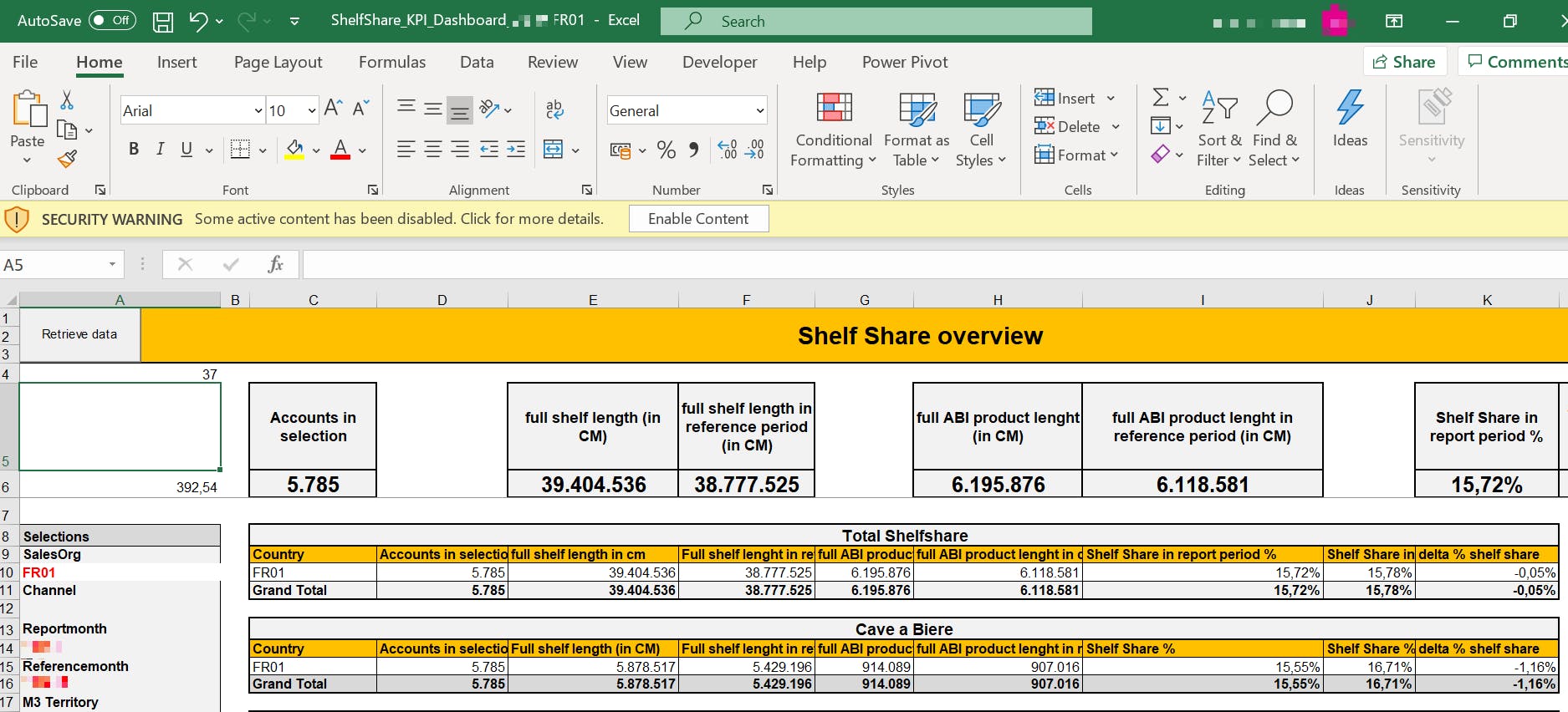 The first prototype of Sales BI, a simple spreadsheet.