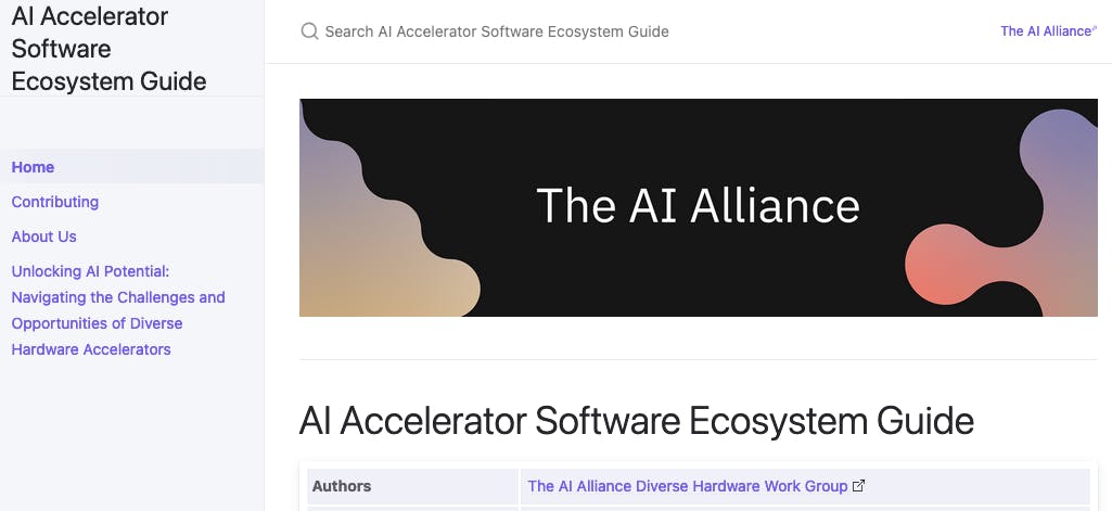 Screen shot of the AI Accelerator Software Ecosystem Guide