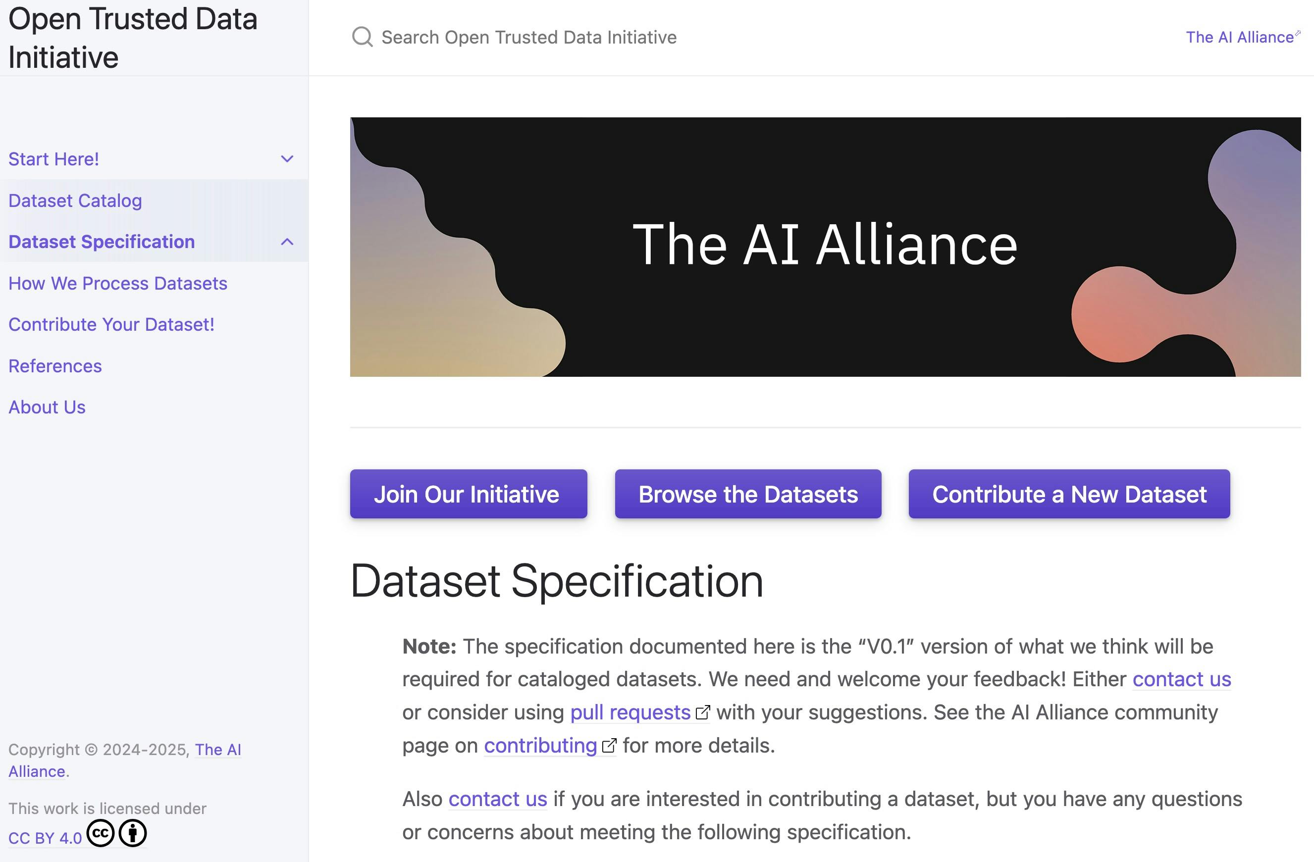V0.1 of the OTDI dataset specification