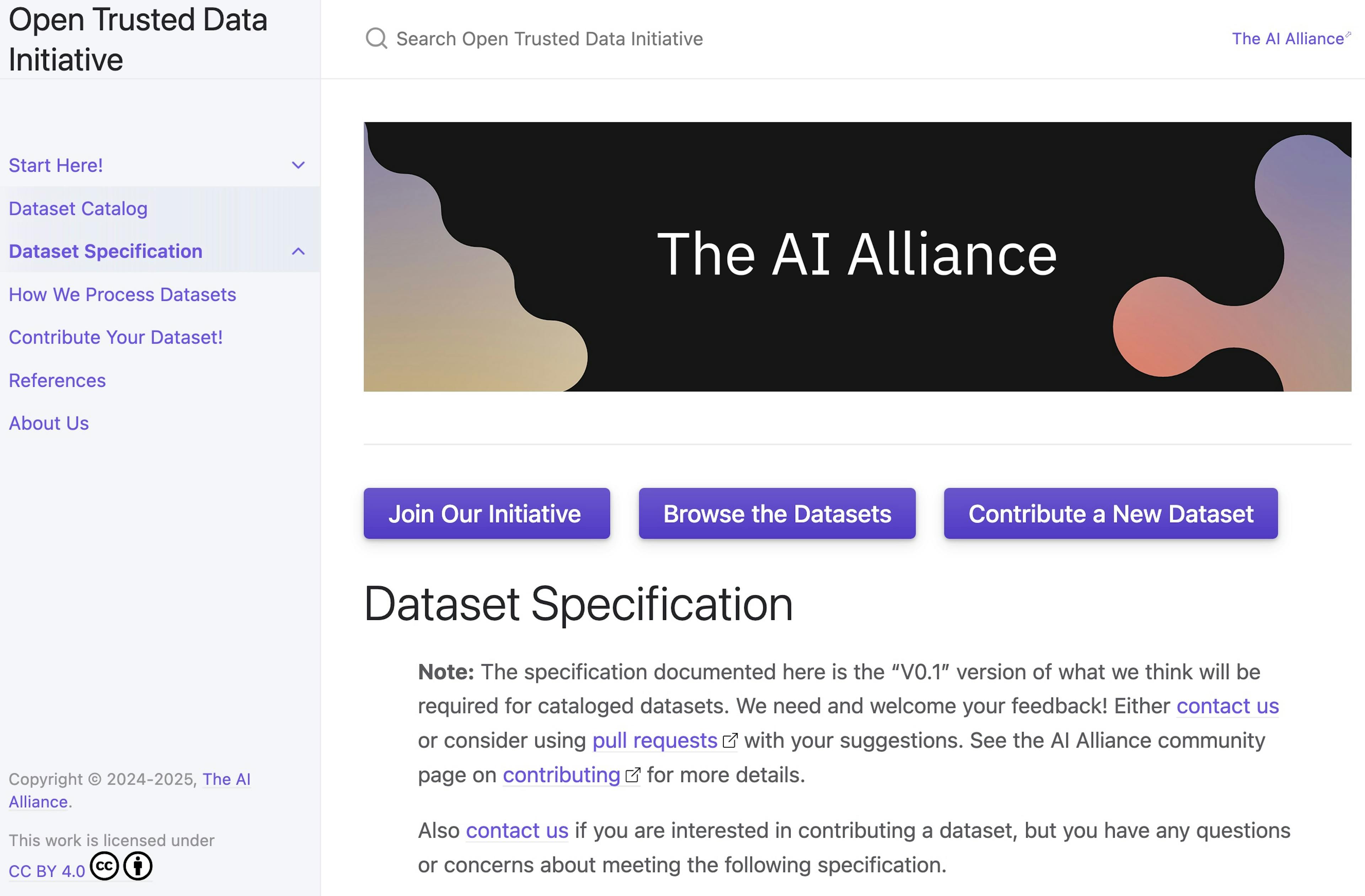 V0.1 of the OTDI dataset specification