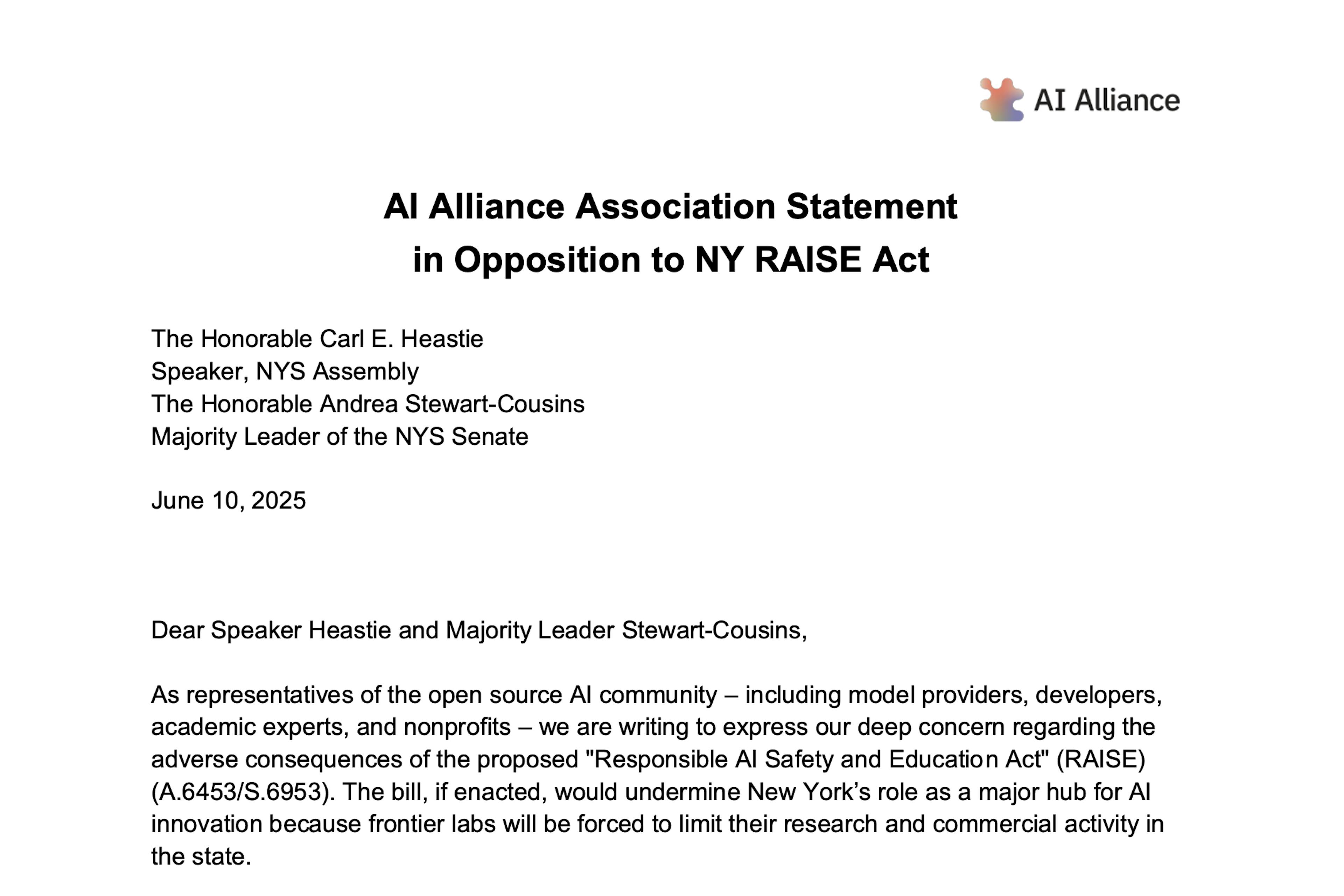 Screenshot AI Alliance Association Statement June 10 2025
