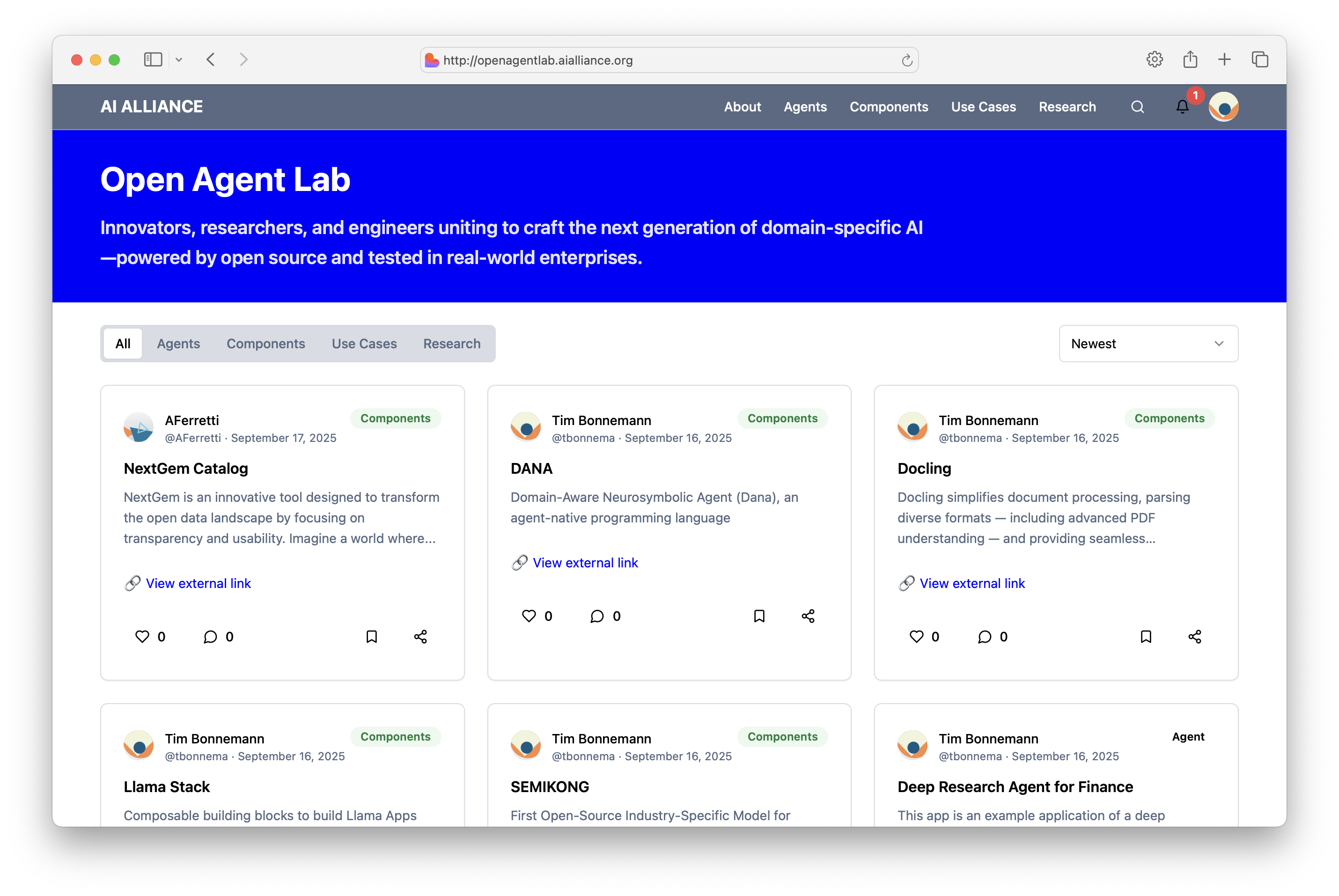 Screenshot Open Agent Lab (preview site)