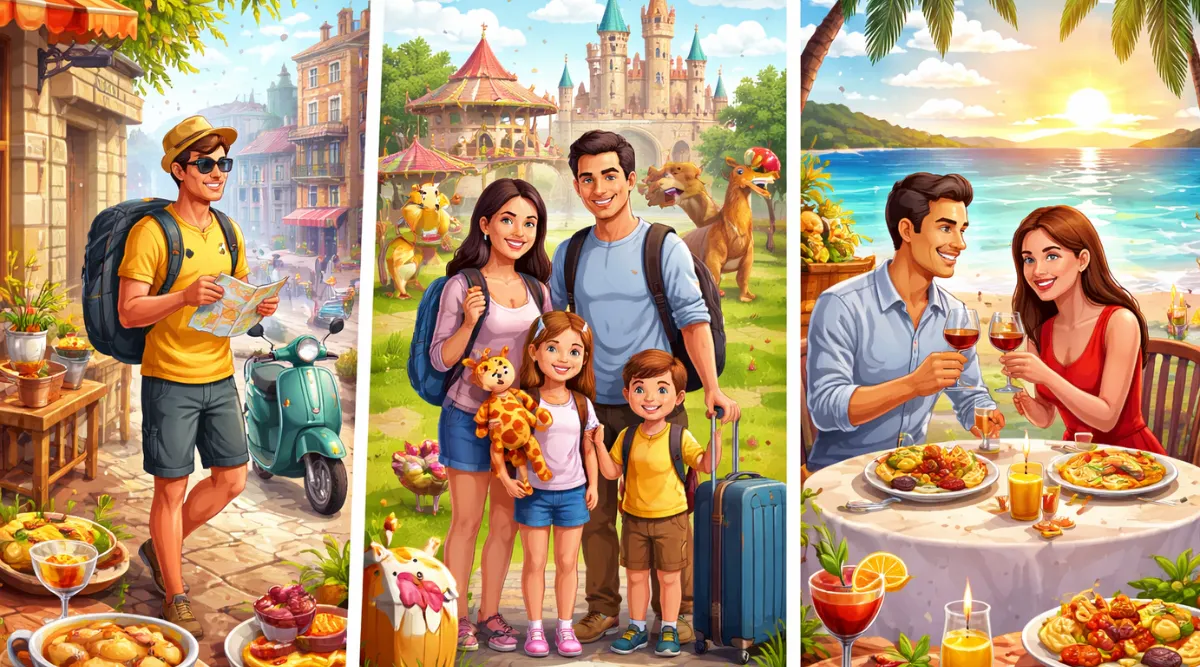 Travelers' -adventures- across -diverse -scenes