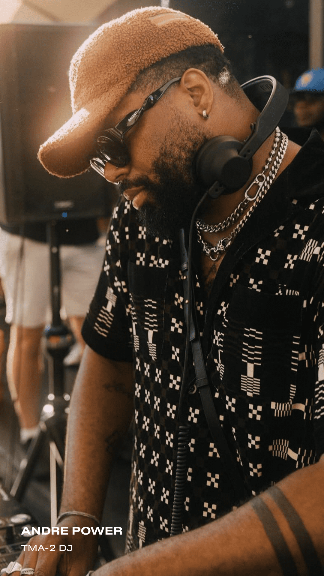 Andre power using tma-2 dj headphones from AIAIAI