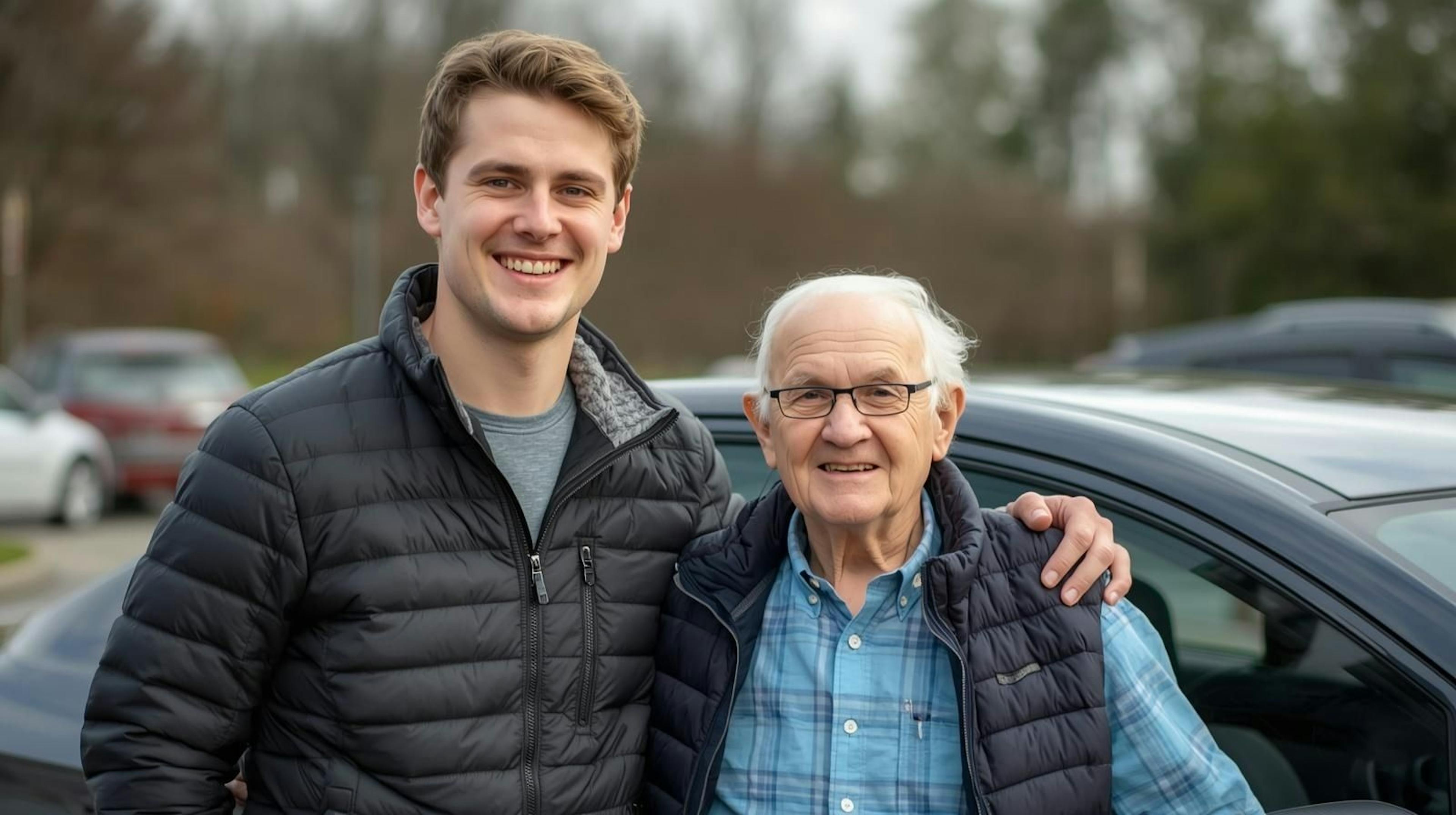 un accompagnateur qui reconduit en voiture une personne âgée pour son rendez-vous chez le médecin