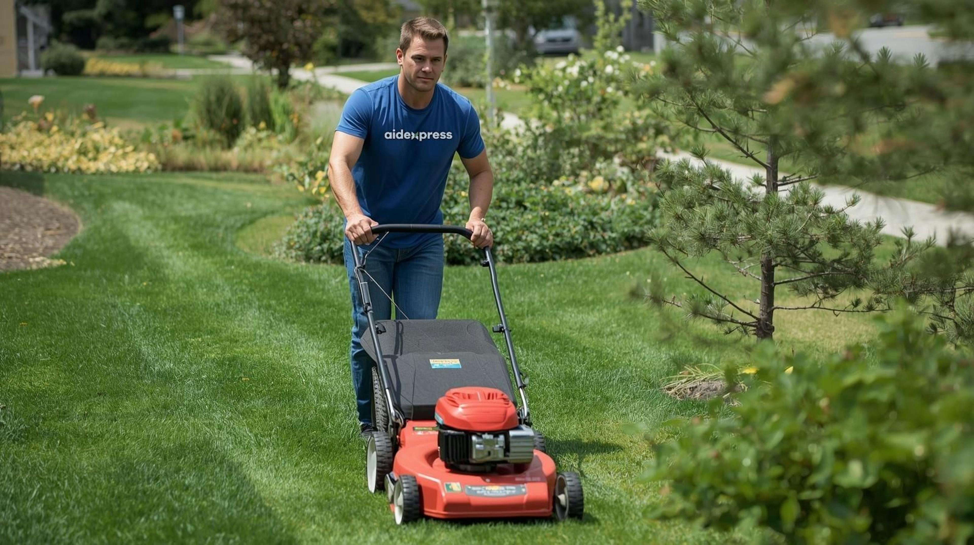Préposé Aidexpress qui tond la pelouse et entretient l’extérieur de la maison pour garder l’espace propre et sécuritaire.
