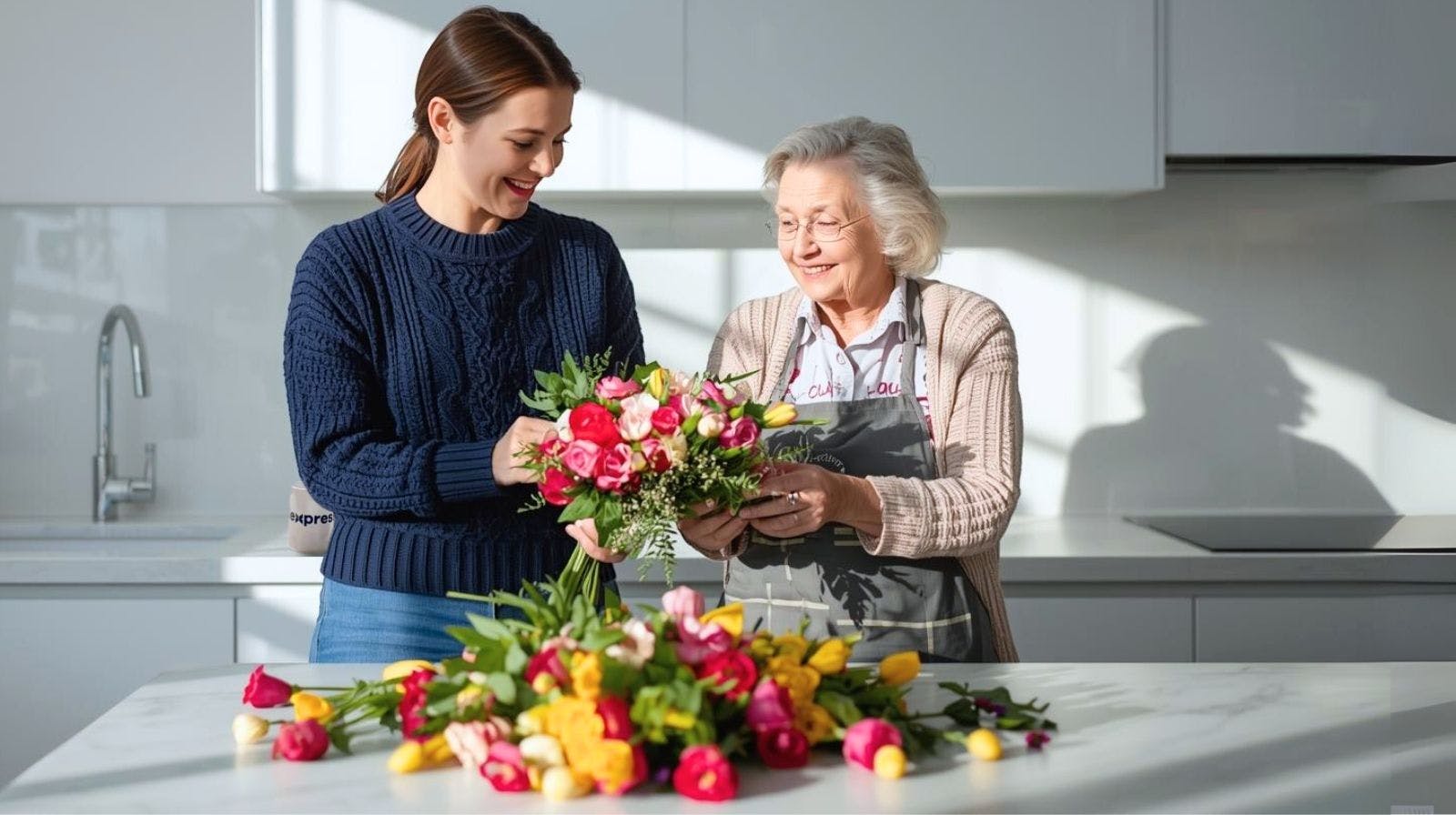 Aidant souriant accompagne une personne atteinte d’Alzheimer dans un environnement sécurisant à domicile.