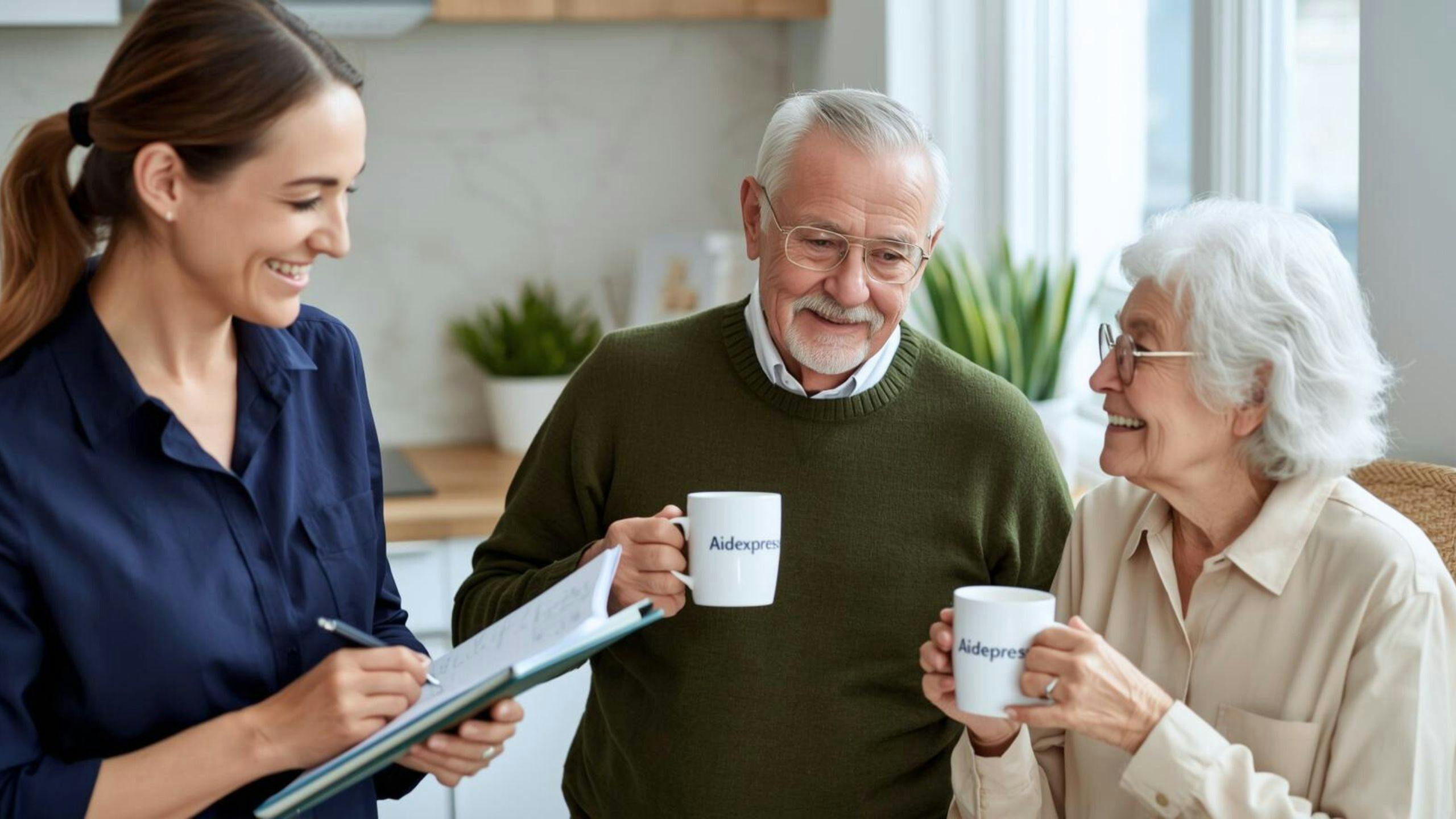 Psychothérapeute à domicile échangeant avec un couple âgé pour offrir un soutien psychologique, améliorer la communication et renforcer leur équilibre émotionnel et familial.