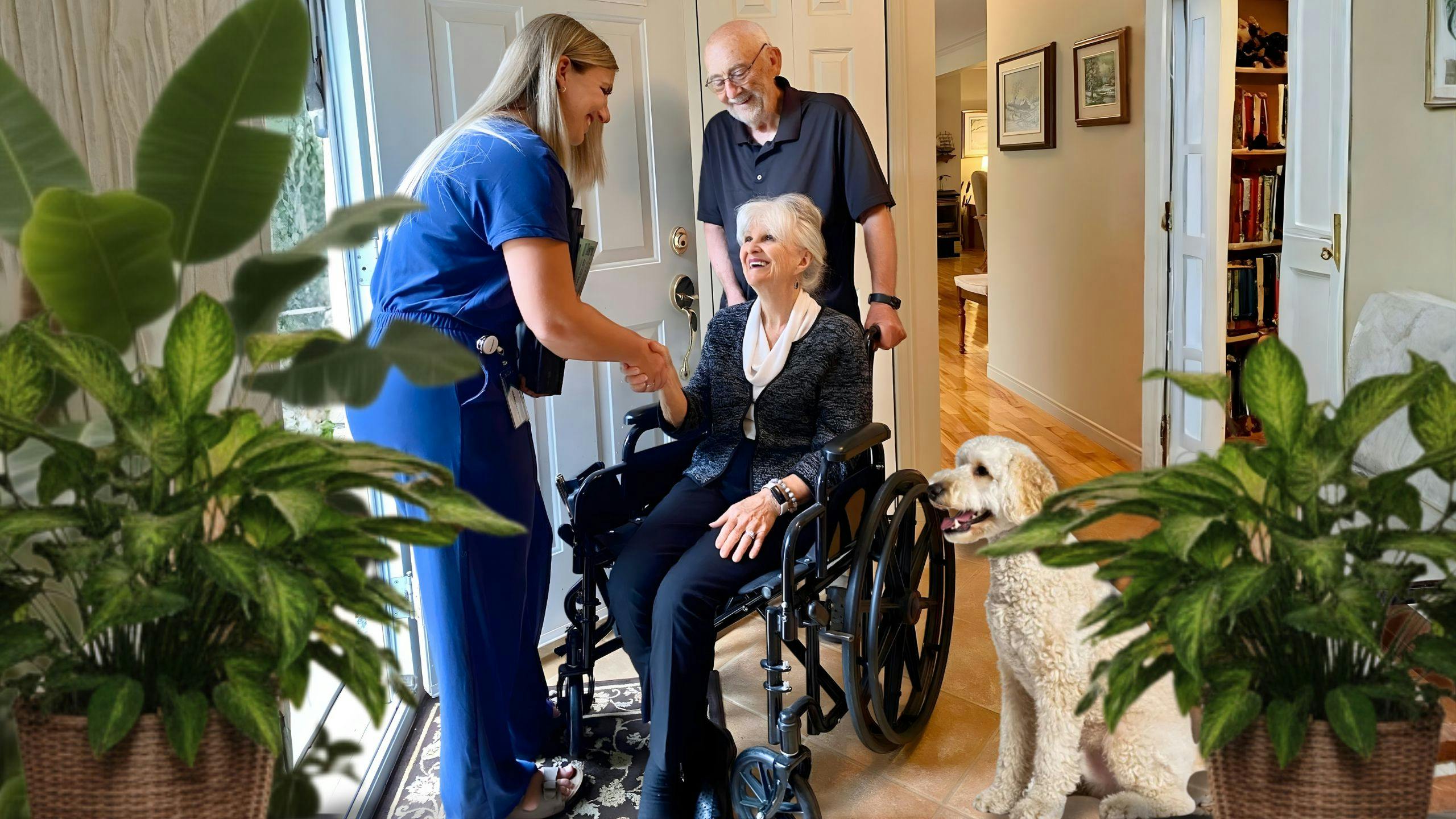 Une aidante d'Aidexpress vient donner des soins au domicile d'un couple âgé au Québec