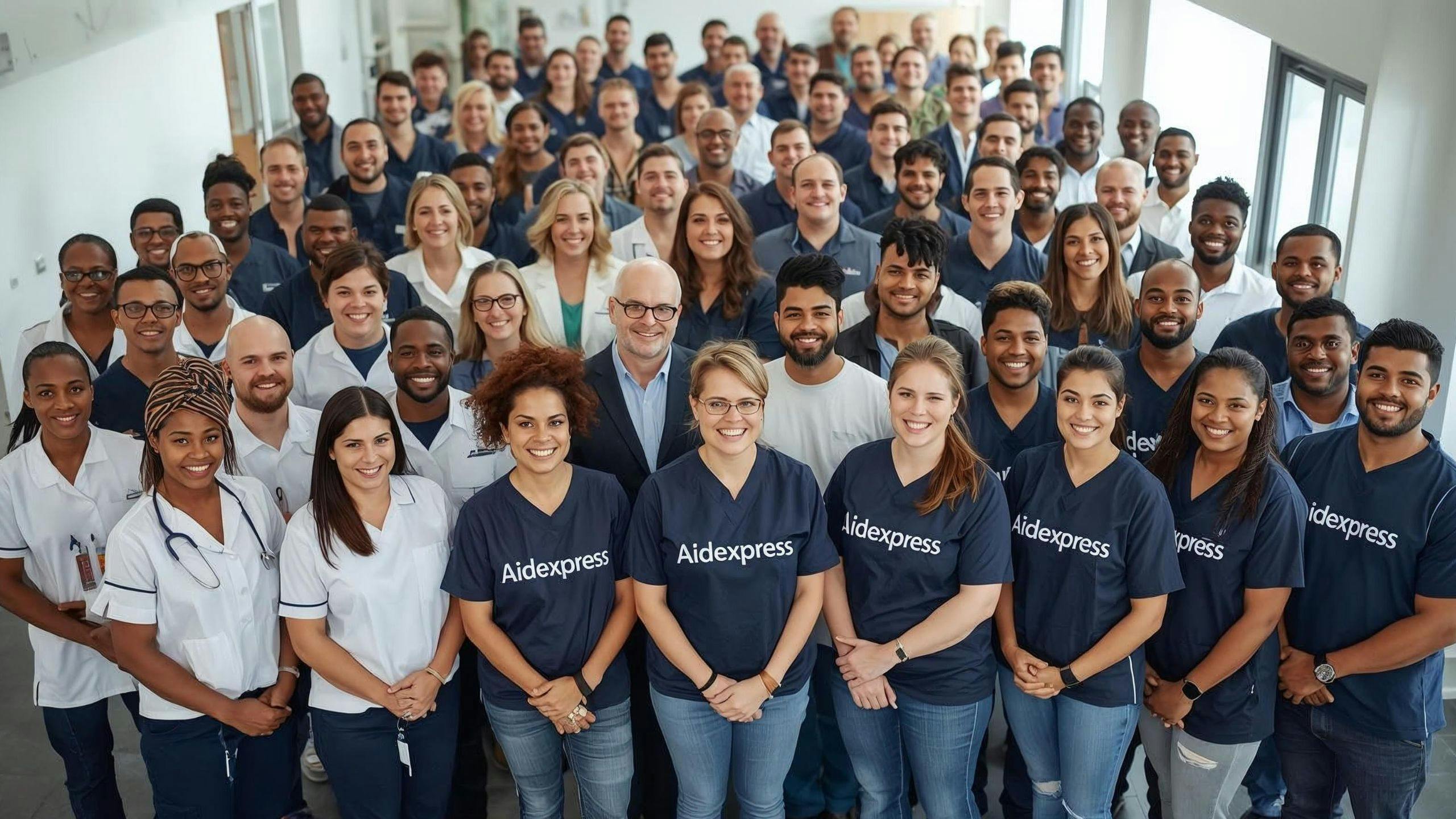 Groupe de 100 travailleurs Aidexpress représentant les 15 000 professionnels et aidants en soins et aide à domicile disponibles partout au Québec et en Ontario.